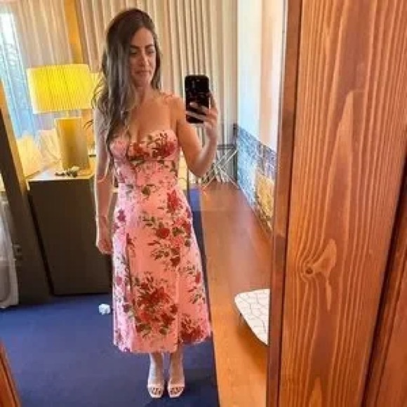 Reformation Dresses & Skirts - Reformation Pink Floral Tie-Strap Midi Dress